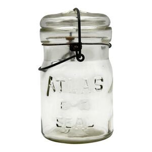 Vintage Atlas E-Z Seal Pint Mason Jar - Clear Glass Lid & Wire Bail